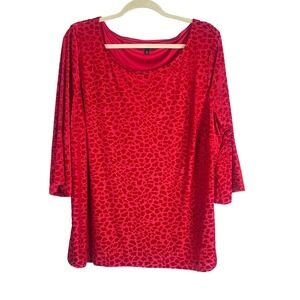 Talbots Plus Blouse Womens 2X Velvet Burnout Anima Red 3/4 Sleeve Scoop Neck